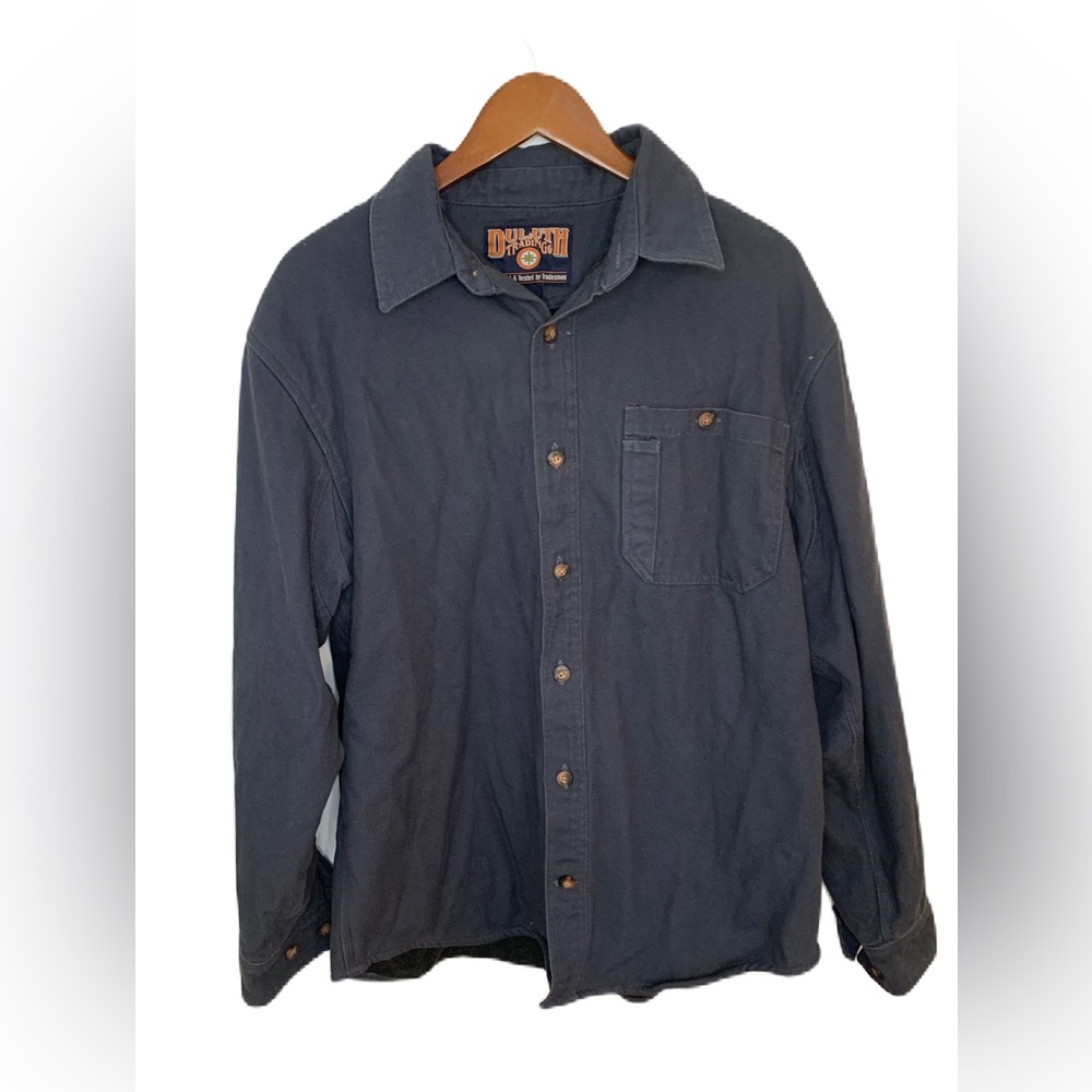 Duluth Fleece Lined Men’s Shacket Heavy Shirt Medium Button Cotton Gray Workwear